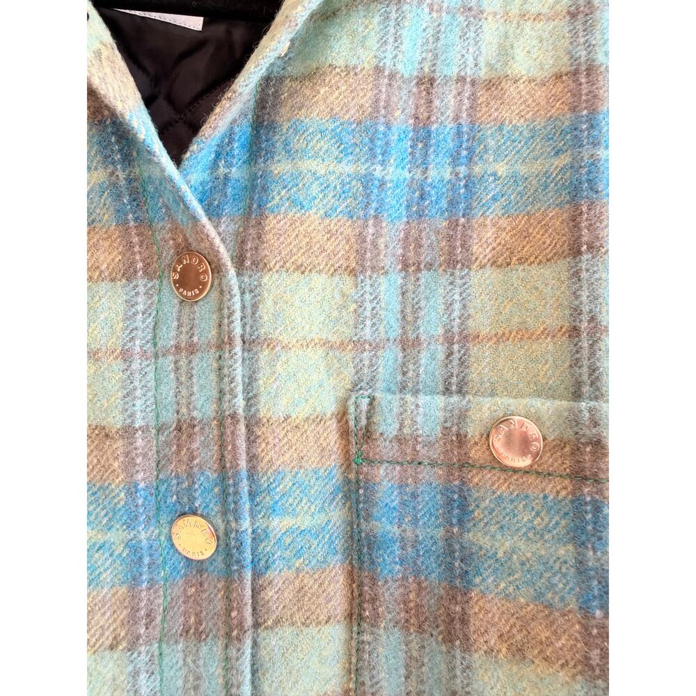 Sandro Blue/Green Jacket Virgin Wool Size Large NWT - Picture 4 of 9